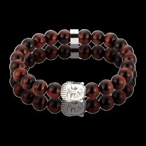 NEW Genuine Red Tiger Bead Silver Buddha Bracelet